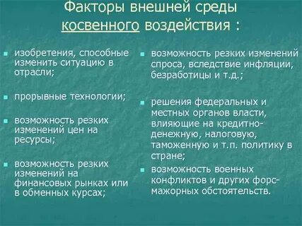 Примеры прямых факторов