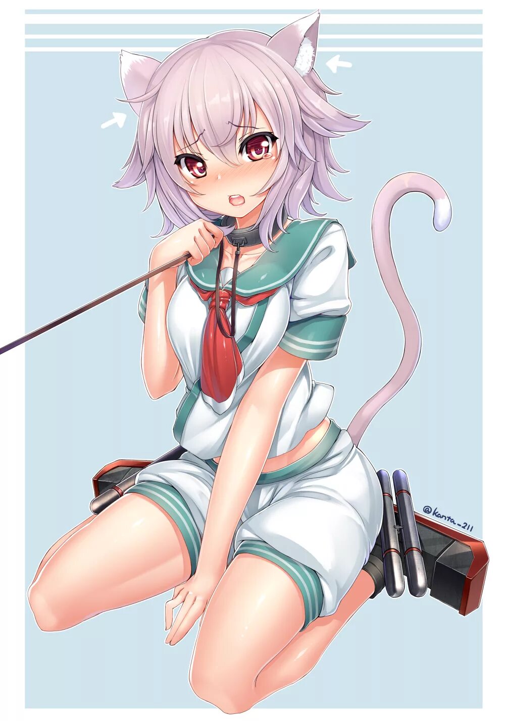 Neko petting. Кемономими Геншин. Kantai collection Tama. Тян на поводке.