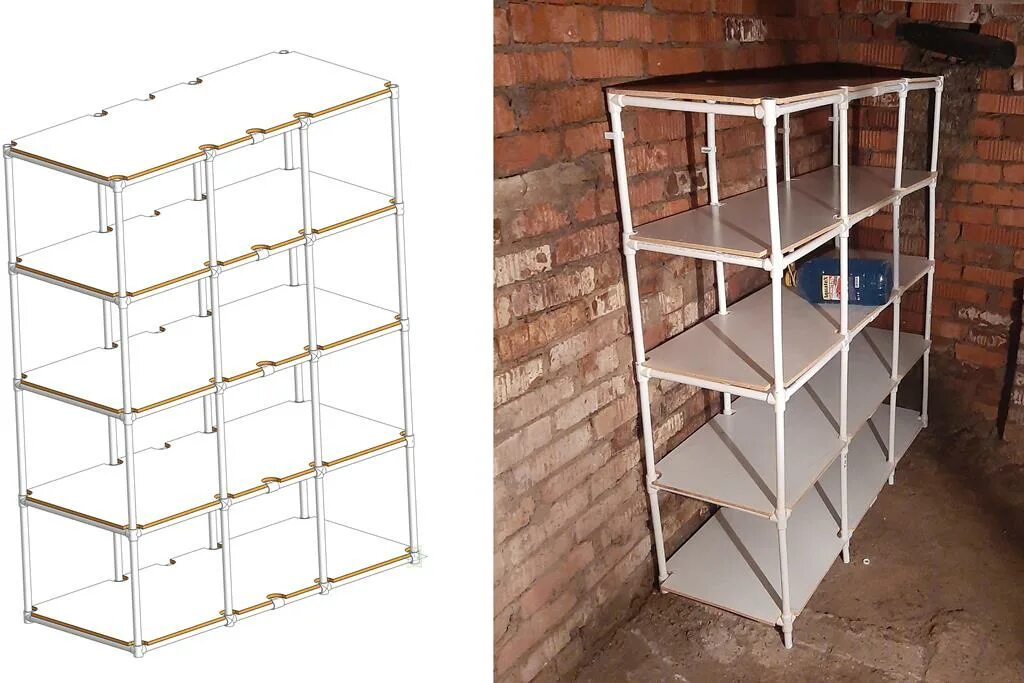 Полки из полипропиленовых труб. Стеллаж в погреб из полипропилена. Этажерка из труб пвх. Стеллаж из полипропилена. Полки из пластиковых труб.
