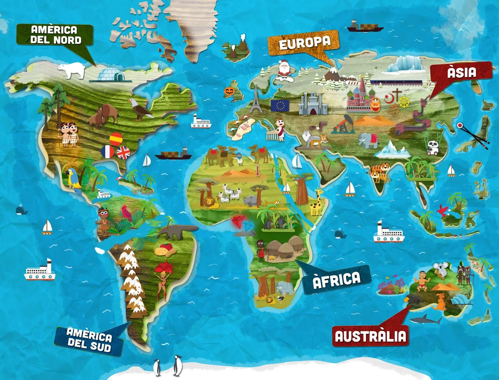 Map for Kids Geography. Map of the World for Kids in English. Geographical features Map. Geographical objects in English.