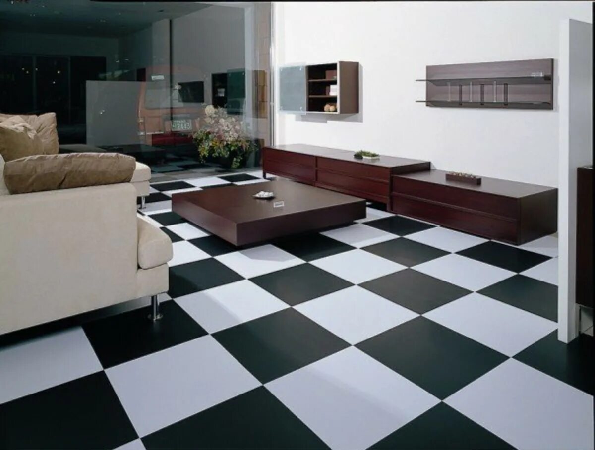 Плитка LVT (Luxury Vinyl Tiles). Кварцвиниловая плитка Hexagon. Плитка на пол. Плитка в шахматном порядке. Пвх плитка черная