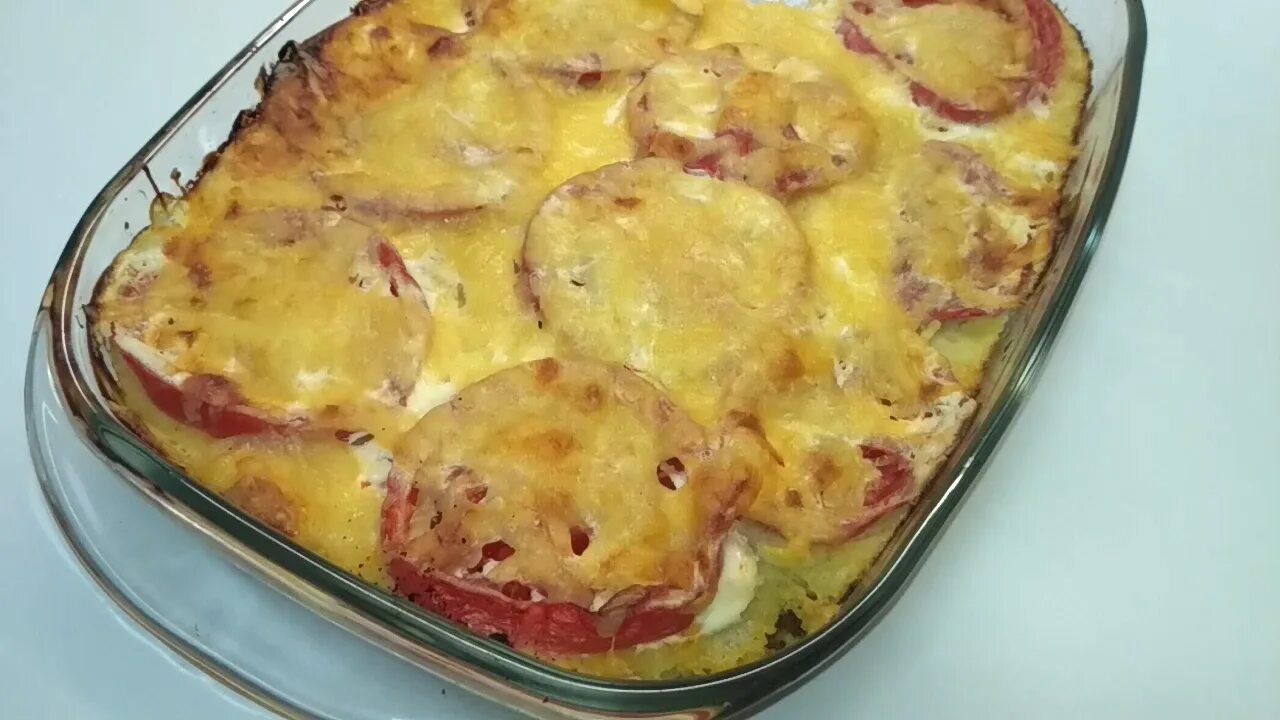 Рецепт запеканки с фаршем картофелем помидором сыром