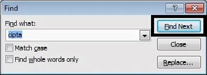 Dialog find. Dialog find