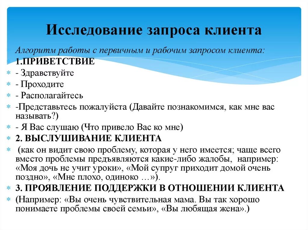 Исследование запроса клиента. Психологический запрос пример. Исследование запроса клиента психология. Алгоритм работы с клиентом. Что делает психолог вопрос