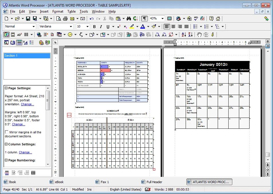 Atlantis Word Processor. Pages текстовый процессор. Таблица в RTF. Pages (Word Processor).