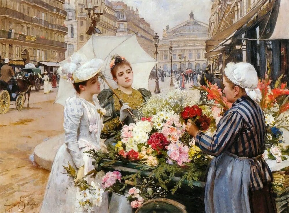 Художник де. Луи мария де шривер (1862 - 1942). луи мария де шрайвер цветочницы. художник луи мария де шривер. французский художник louis marie de schryver (1862-1942).