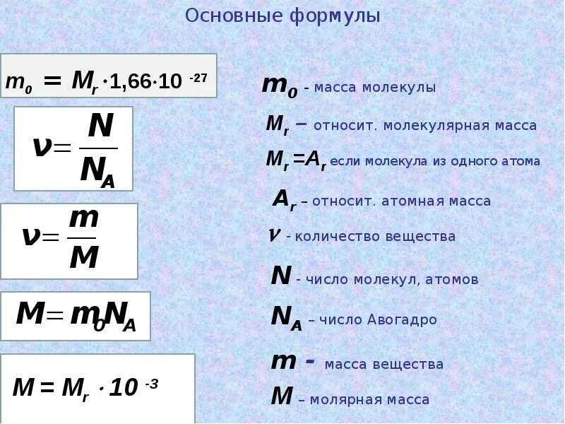 Сколько атомов формула. Масса формула масса молекулы. Формулы молекулярной массы и массы. Молярная масса формула формула. Молекулярная масса вещества формула физика.