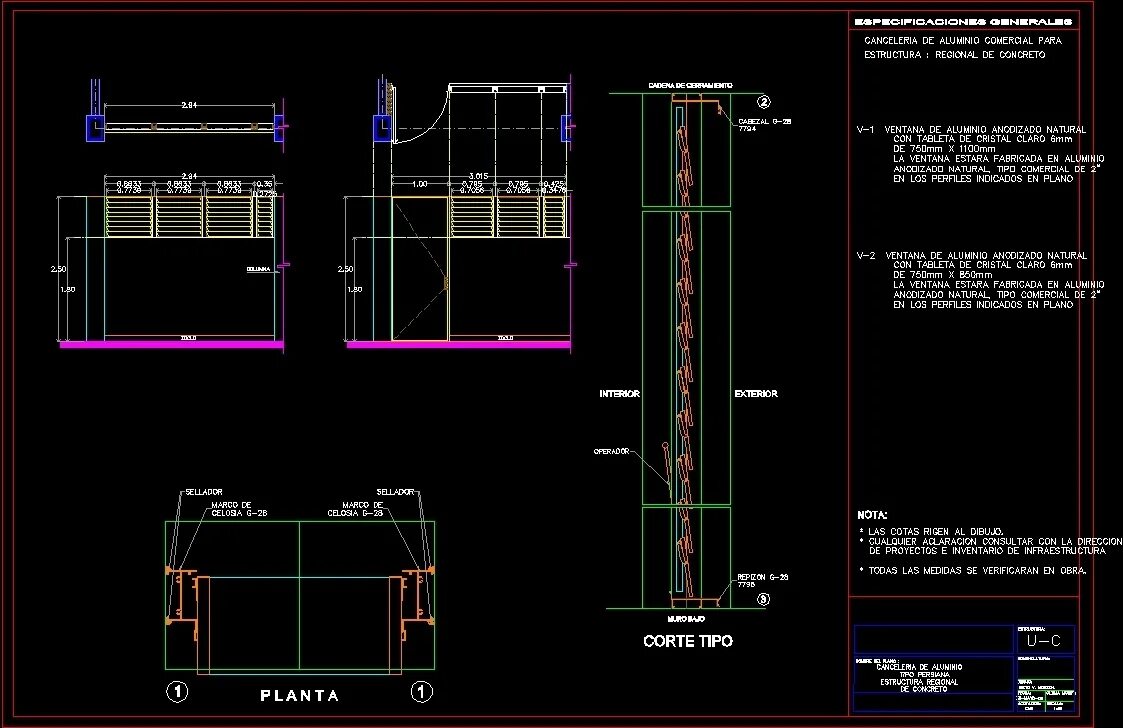 Detail windows. Autocad details. windows dwg. aluminium profile section window autocad version. window wall section cad drawing dwg.