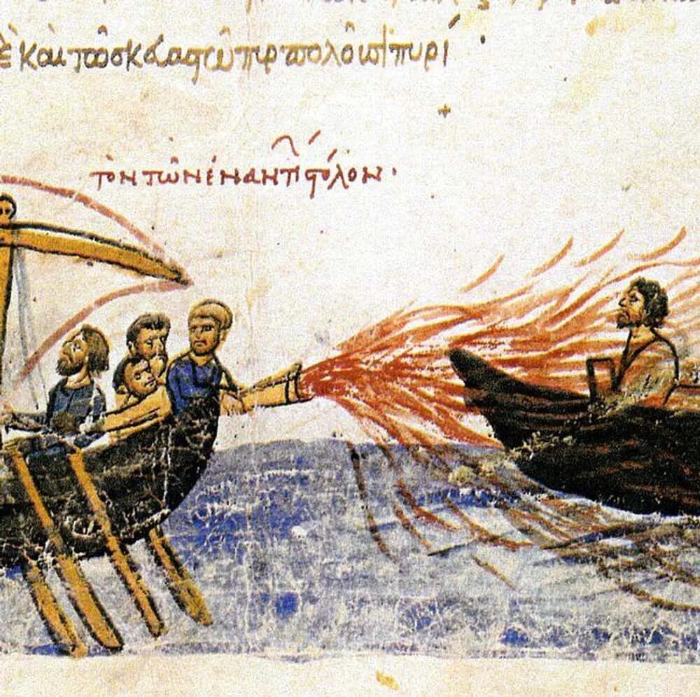 Греческий огонь на корабле. Greek fire. Картина греческий огонь. Greek fire. Культура византии греческий огонь.