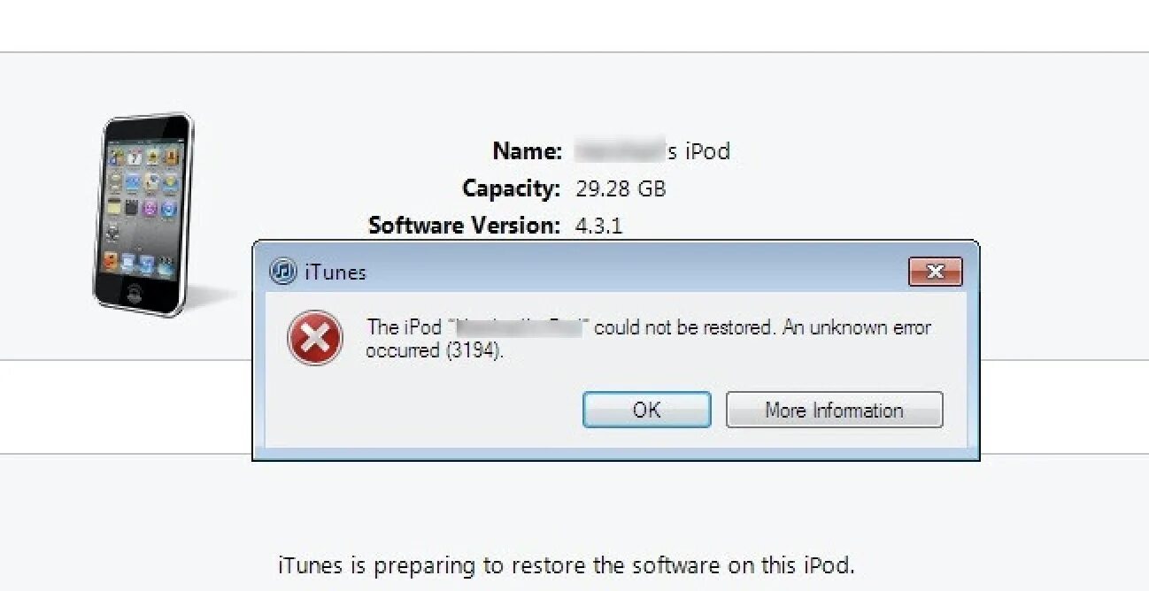 Ошибка ITUNES. Ошибка 3194. Ошибки айтюнс при восстановлении iphone. Ошибка при восстановлении iphone 3194.