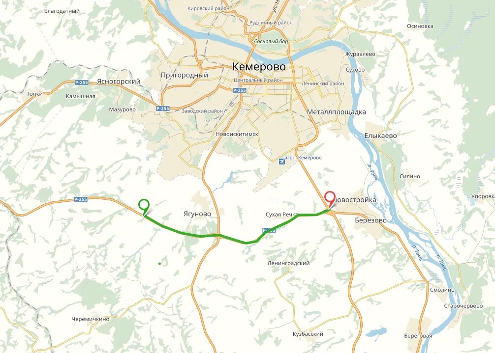 Карта дорог кемерова. Автомобильной дороги р-255 «Сибирь». Р-255 трасса в Кемерово на карте. Трасса р255 Сибирь на карте в Кемеровской области. Р-255 Сибирь на карте.
