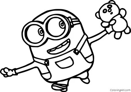 Minion Holds a Teddy Bear Coloring Page - ColoringAll 
