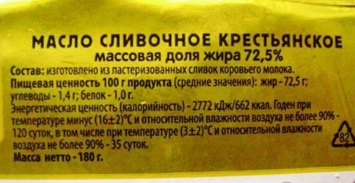 Состав продукта масла