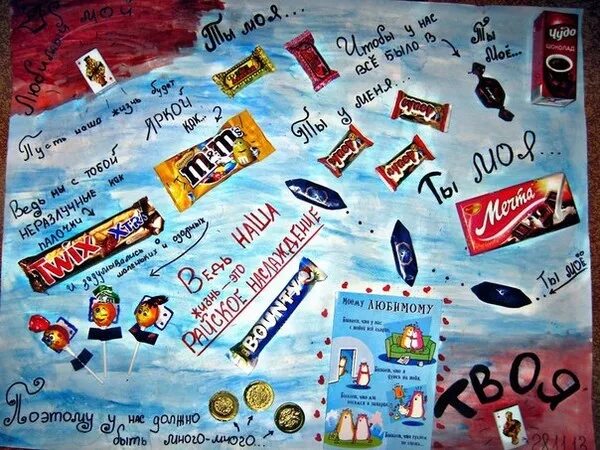 С днем рождения. Плакат со сладостями. Поздравление на ватмане. С днем рождения. Сладкий плакат поздравление.