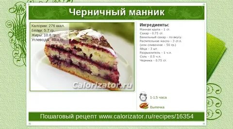 Калорийность манника