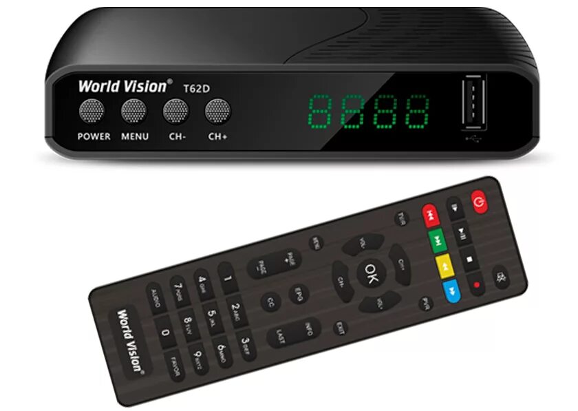 Приставка World Vision t62d. DVB t2 приставка World Vision. Цифровая приставка World Vision t62d. Цифровой ТВ-приемник World Vision t62d.