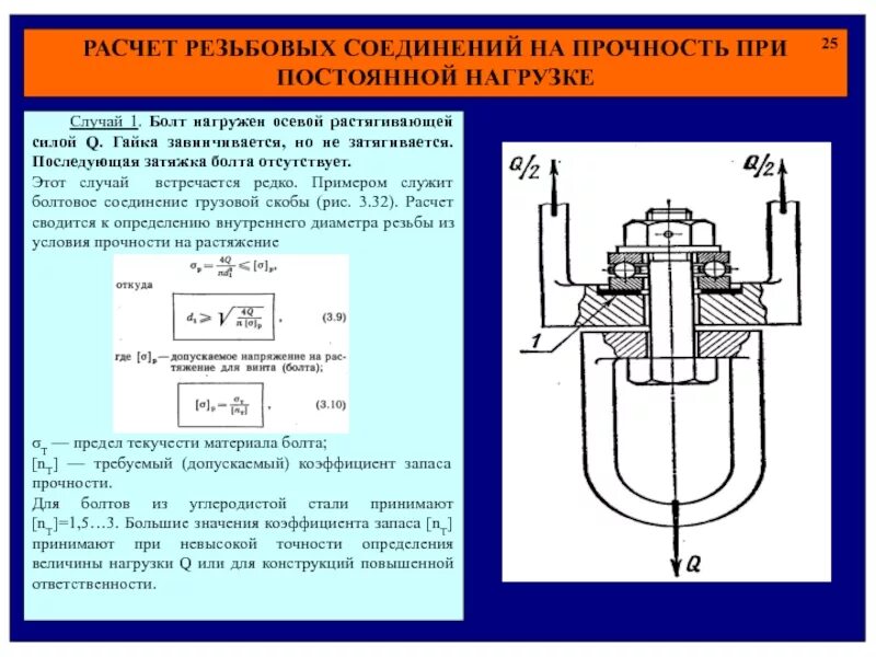 Рассчитать болтовое соединение на прочность. Расчёт на статическую прочность резьбовых соединений. Расчет резьбового соединения на растяжение. Расчетная прочность резьбового соединения.