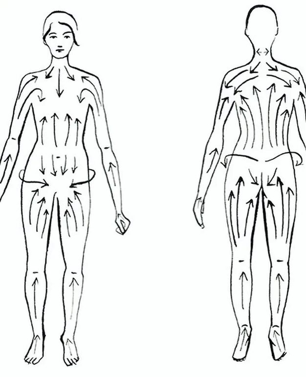 Массажные линии для вакуумного массажа. Лимфа массаж схема. Лимфодренажный массаж тела сухой щеткой схема. Схема лимфодренажа тела щеткой. Схема лимфодренажного массажа сухой щеткой.