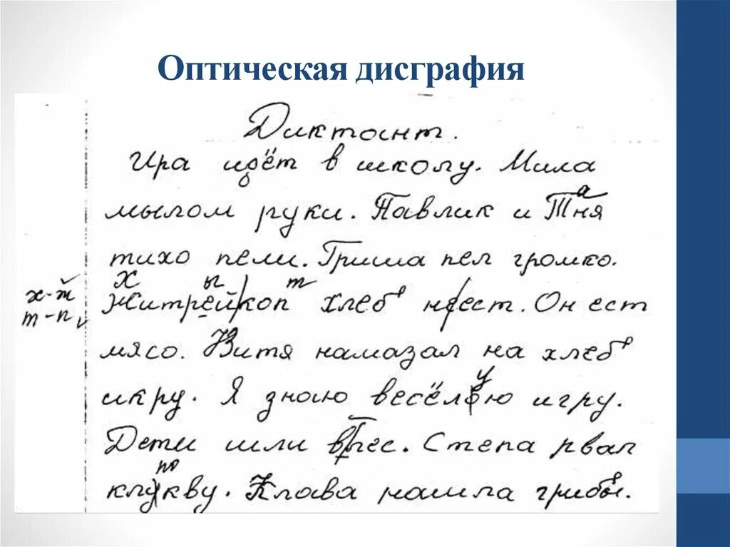 Дисграфия обусловленная. Зрительно-пространственная дисграфия ошибки. Оптическая дисграфия. Оптическая дисграфия примеры. Оптическая дисграфия примеры ошибок детей.