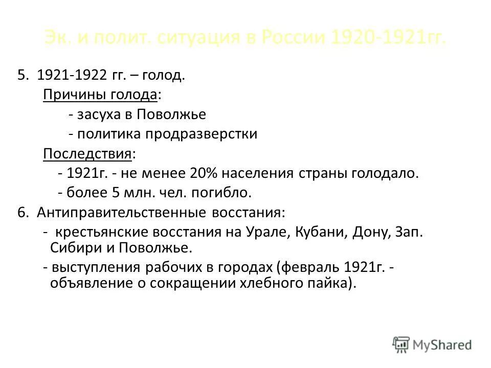 Причины голода 1921