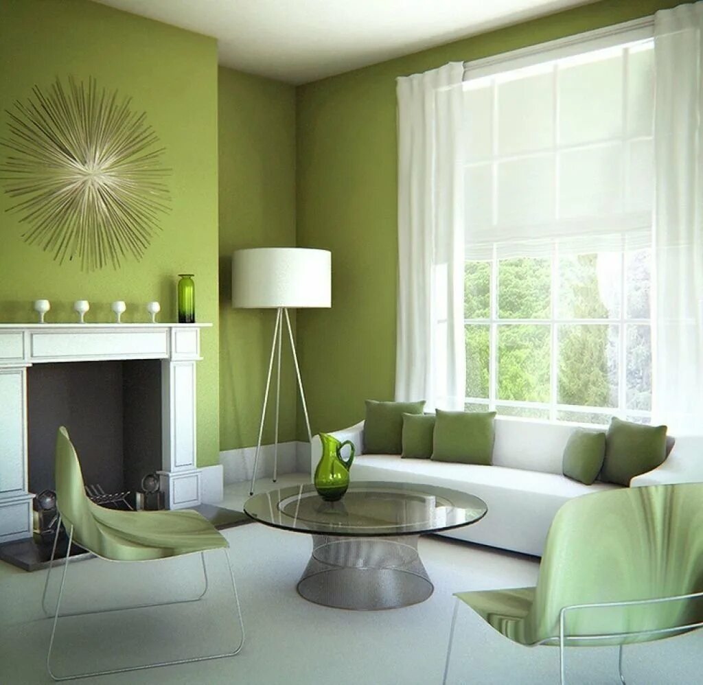 Интерьер в зеленых тонах. Комната с зелеными стенами. Зеленый цвет в интерьере. Оттенки зеленого в интерьере.