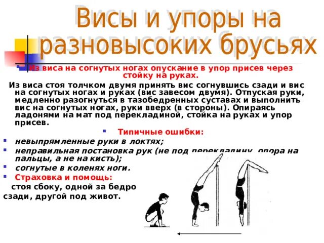 Упор присев упор в гимнастике. ВИС на согнутых руках и ногах. Упоры на брусьях в гимнастике. Висы и упоры физкультура.