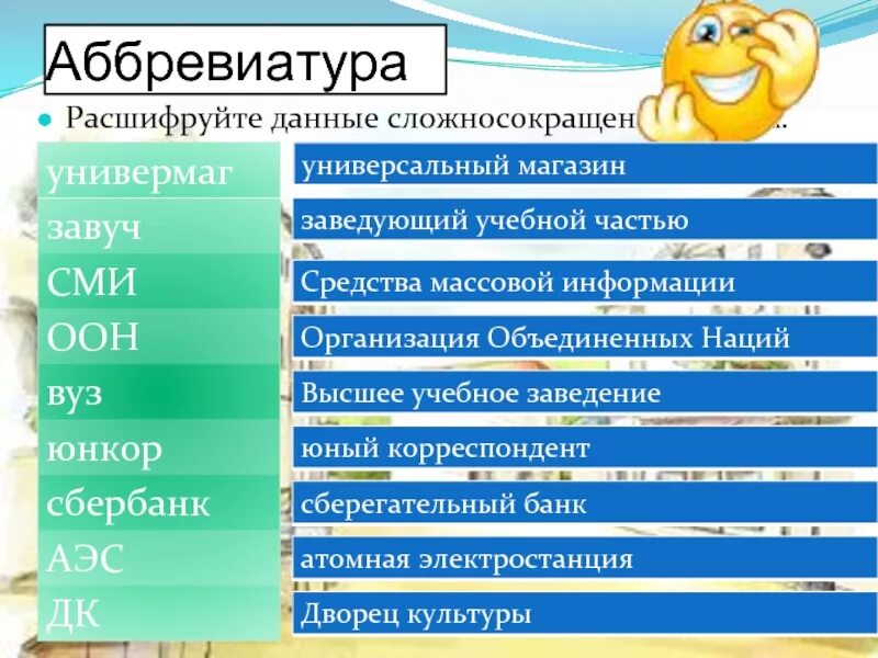 Расшифровка аббревиатуры 5 класс