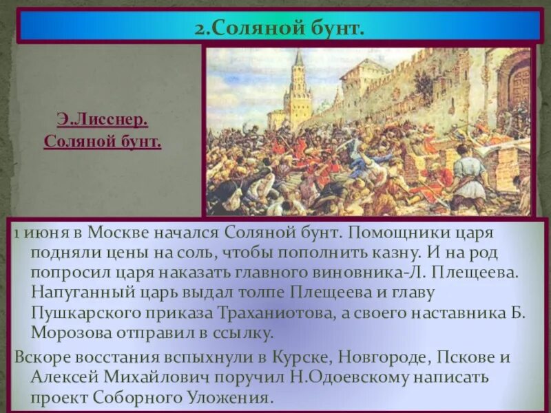 Соляной бунт 1648. Таблица Московское восстание соляной бунт.