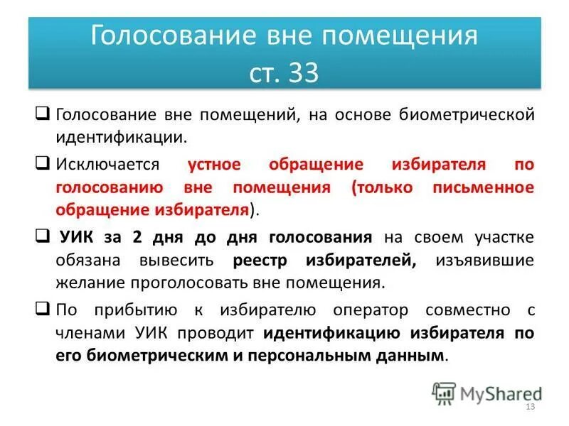 Голосование вне помещения для голосования. При регистрации устного обращения избирателя. Работа председателя уик в день голосования. Основания для голосования вне помещения. Работа председателя уик в день голосования.