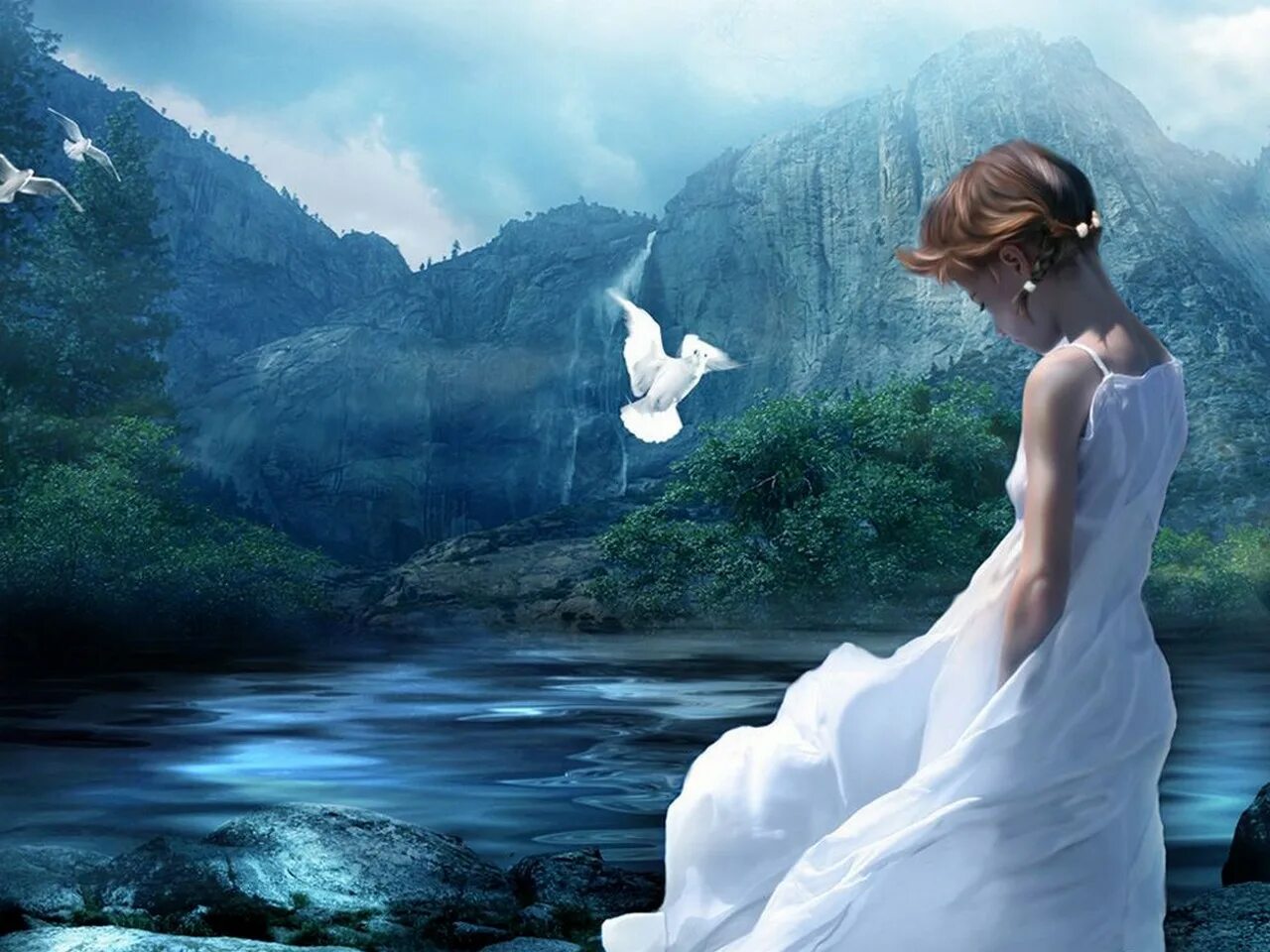 Душа может быть разной. Летать в облаках. Душевное смятение. Красивая душа. Девушка над обрывом.