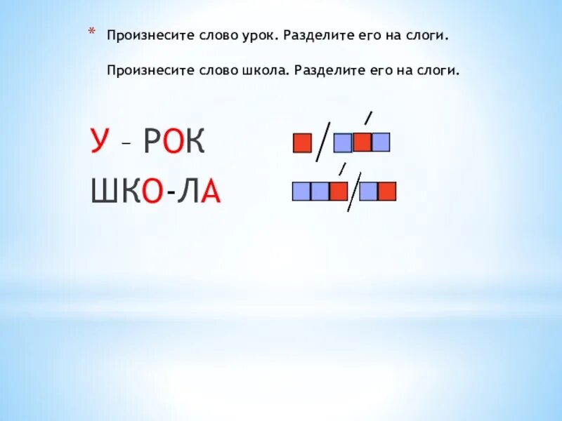 Урок разделить на слоги. Урок по слогам разделить. Урок Разделение слов на слоги. Урок поделить на слоги 1 класс.