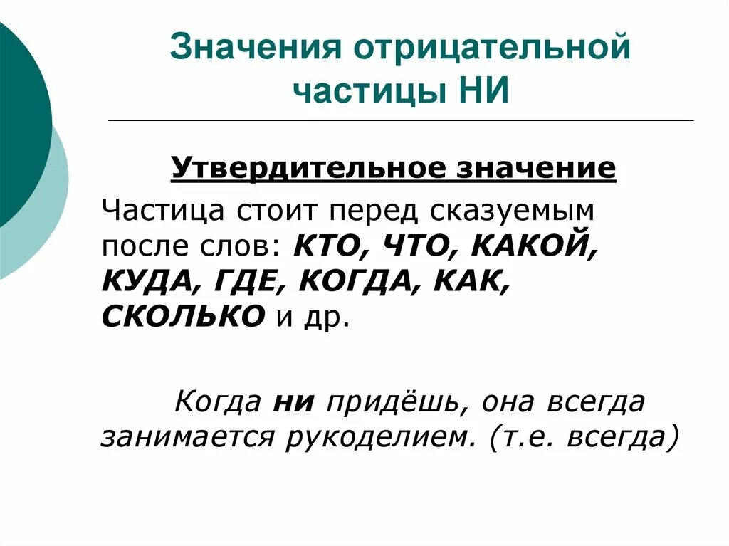 Значения отрицательной частицы ни. Значение частицы ни. Значение частиц. Отрицательное значение частицы не. Значение частицы ни отрицательное значение