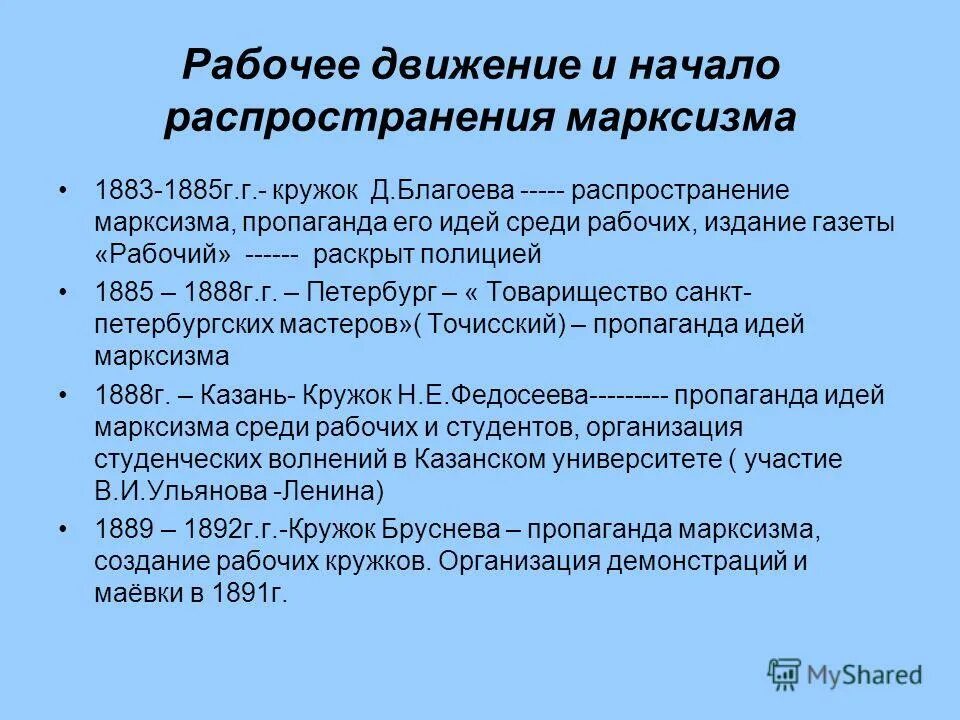 Развитие рабочего движения