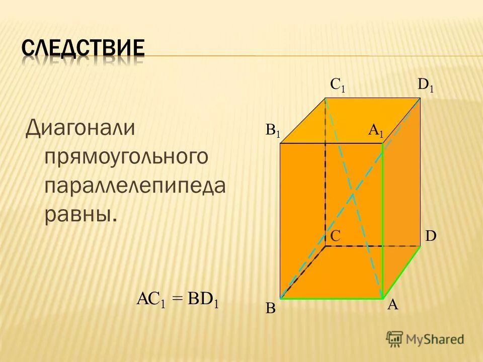 Теорема о диагонали прямоугольного параллелепипеда и следствие