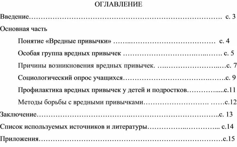 Отдельное оглавление. Оглавление Введение. Введение вредных привычек. Анкета вредные привычки. Опрос на тему вредные привычки среди молодежи.