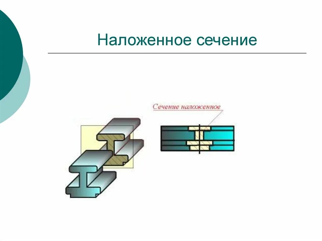 Горизонтальные и вертикальные сечения. Наложенное сечение. наложенное симметричное сечение. выполнение и оформление наложенного сечения. изображение наложенного сечения.