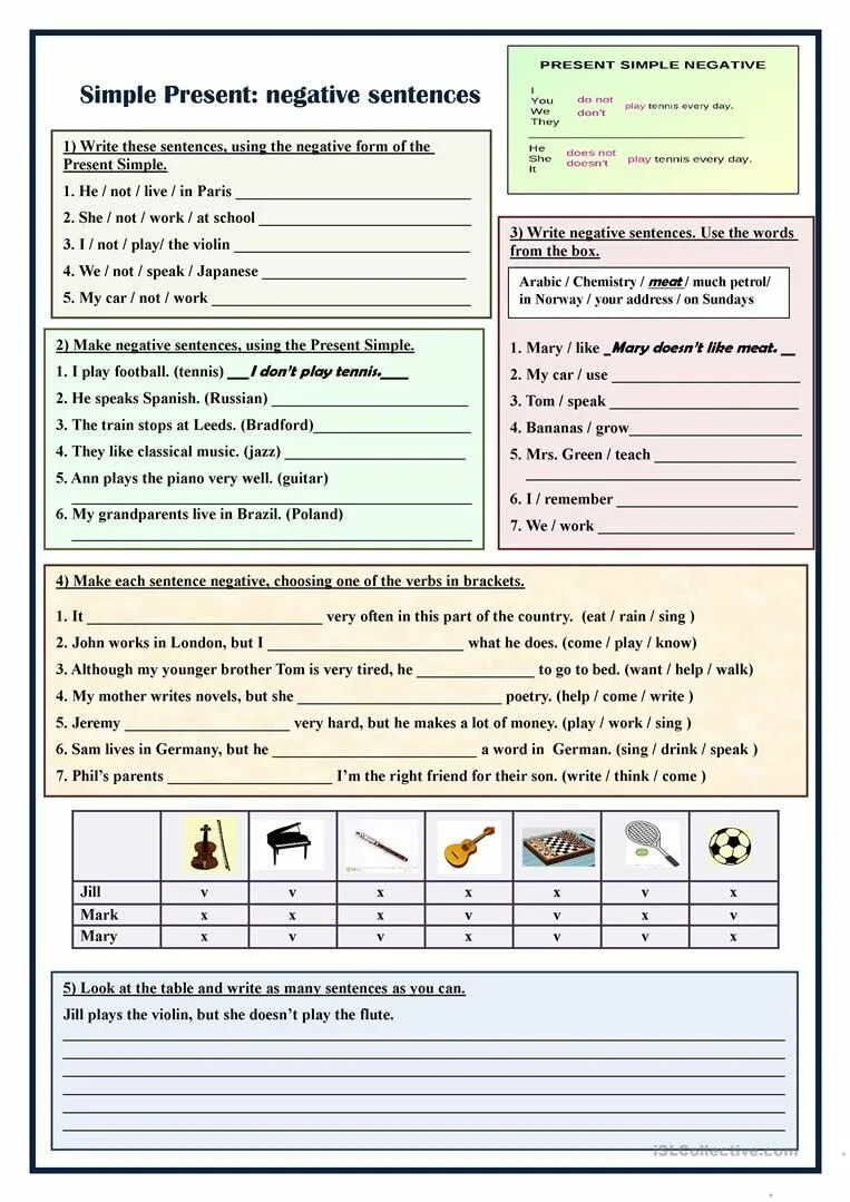 Form questions in the simple present. Present simple negative worksheets. present simple negative sentences. present simple negative sentences exercises. past simple negative sentences.
