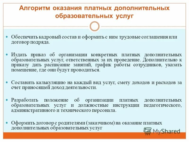 Оказание платных услуг государственными учреждениями. Алгоритм оказания платных образовательных услуг в до. Предоставления платных дополнительных образовательных услуг. Порядок оказания платных образовательных услуг кратко. Опыт работы по оказанию платных услуг.