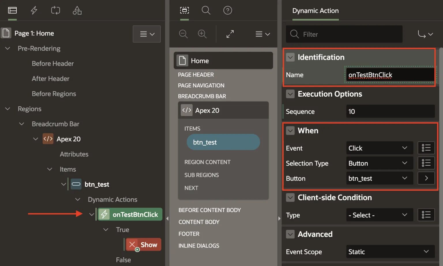 Creation of dynamic property. Oracle apex. oracle apex button. dynamic create.