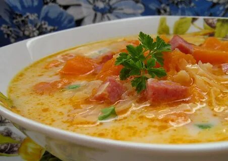 Тыквенный суп с копченостями