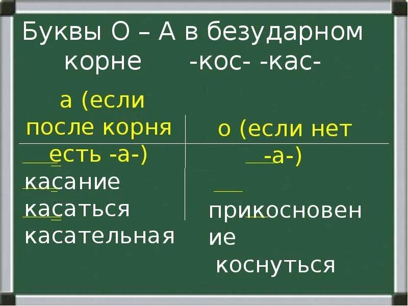 Чередующиеся гласные в корне кос кас. Корни кос и КАС правило написания.