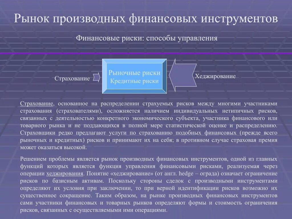 Финансовые деривативы. Рынок производных финансовых инструментов (деривативов).. Риски производных финансовых инструментов. Понятие рынка производных финансовых инструментов. Основные участники рынка производных финансовых инструментов.