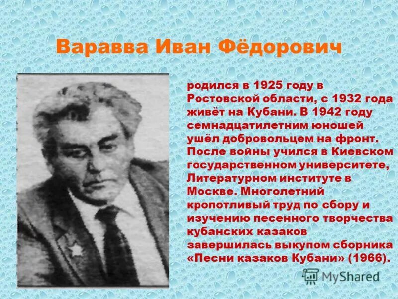 Первые Кубанские Писатели. Проект Кубанский писатель. Известные люди Кубани Варавва.