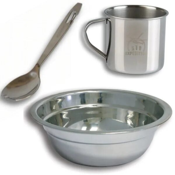 Из осу мы чайной миски ложкой. Походный набор КЛМН. КЛМН. Кружка, ложка, миска, нож.. Посуда (КЛМН, костровое снаряжение). Набор посуды металлической.