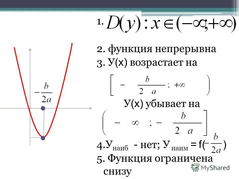 Квадратичная функция свойства и график. Свойства параболы квадратичной функции. Непрерывные функции и их свойства 10 класс