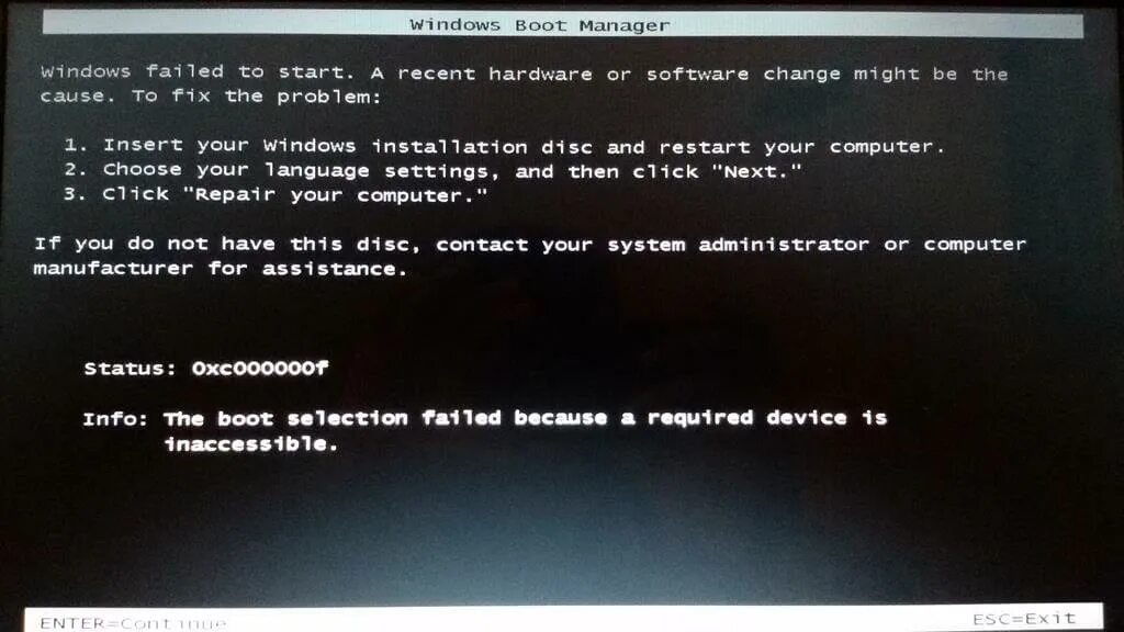 System boot failed. Win boot manager 0xc000000f. восстановление 0xc000000f. inaccessible boot device windows 11. boot failed при загрузке компьютера.