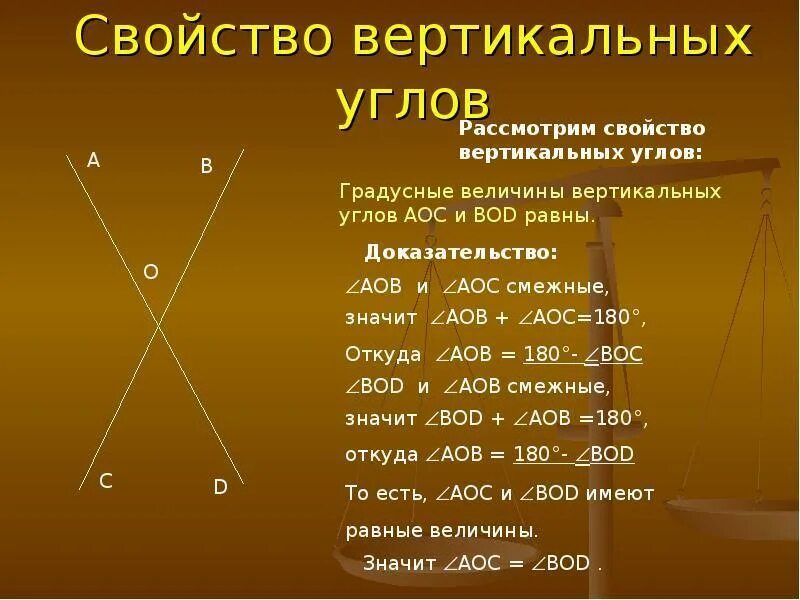 Какие свойства вертикальных углов