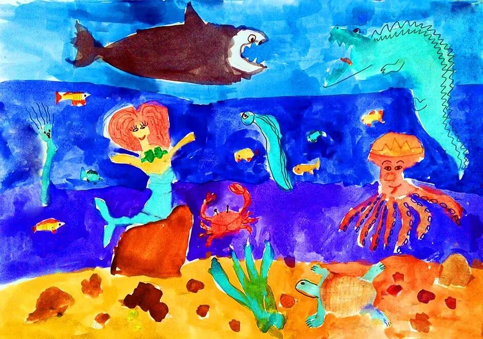 Подводное царство рисунок. Подводный мир. Композиция подводный мир. Рисование подводный мир в подготовительной группе. Урок подводных чудес.