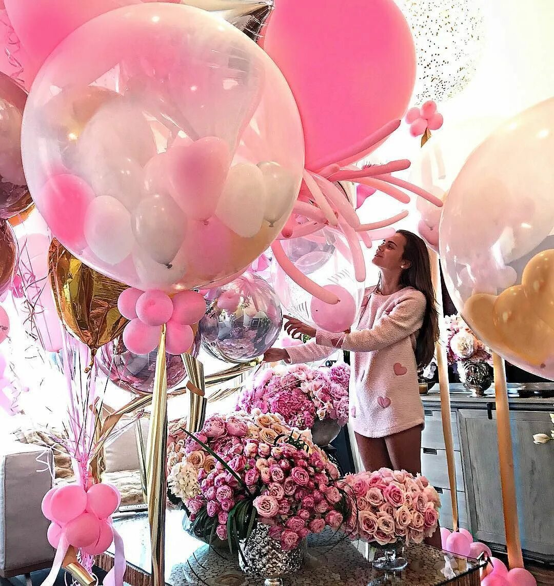 Розовый сюрприз. Красивые шары на день рождения. Шары на др девочке. Цветы с воздушными шарами. Шарики цвета.
