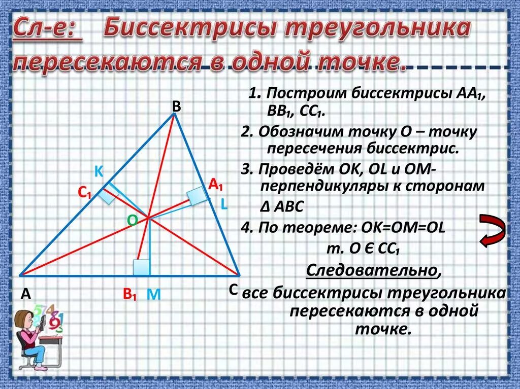 Класс найти длину биссектрисы треугольника. Точка пересечения биссектрис треугольника. Биссектрисы треугольника пересекаются в одной точке. Точки пересечения трисектрис треугольника. Tochka peresechenii bissektris v Treugolnike.